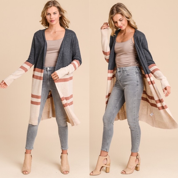 Cozy striped Cashmere Open Front Cardigan - Picture 2 of 3